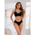 thumbnail image 4 of Unique Bargains Women's 3pcs Cross Straps Bralette and Panty Sets Lingerie Sets B 40 Black, 4 of 6