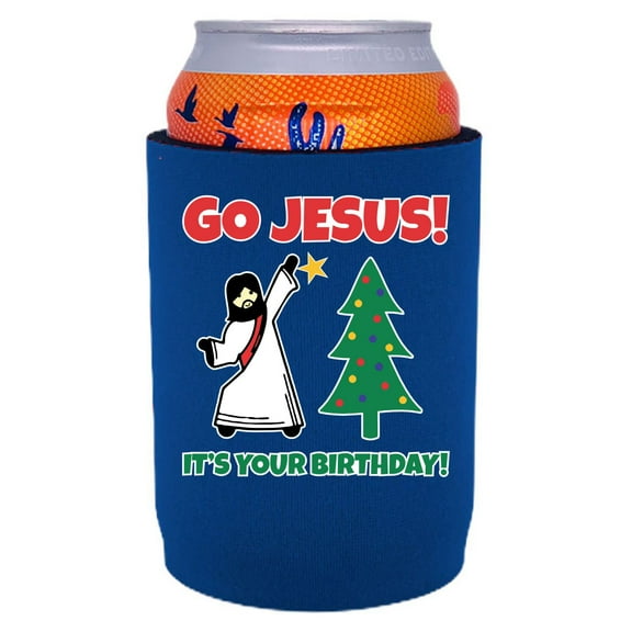 Go Jesus! It's Your Birthday! Full Bottom Can Coolie (Royal Blue)