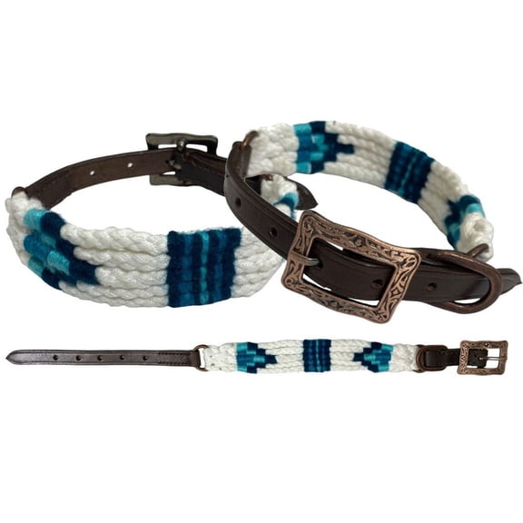 Showman Couture Blue & White Corded Leather Dog Collar (Small)