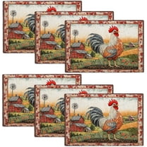 Rooster Placemats Set of 6 Chicken Farmhouse Table Mats Washable Place Mats for Home Party Indoor Kitchen Dining Table Decoration 12x18 Inch