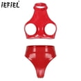 thumbnail image 2 of Conjunto de lencería Sexy para mujer, ropa interior sin entrepierna, cuello Halter, espalda descubierta, busto abierto, Tops cortos con Tanga de cintura alta, 2 of 5