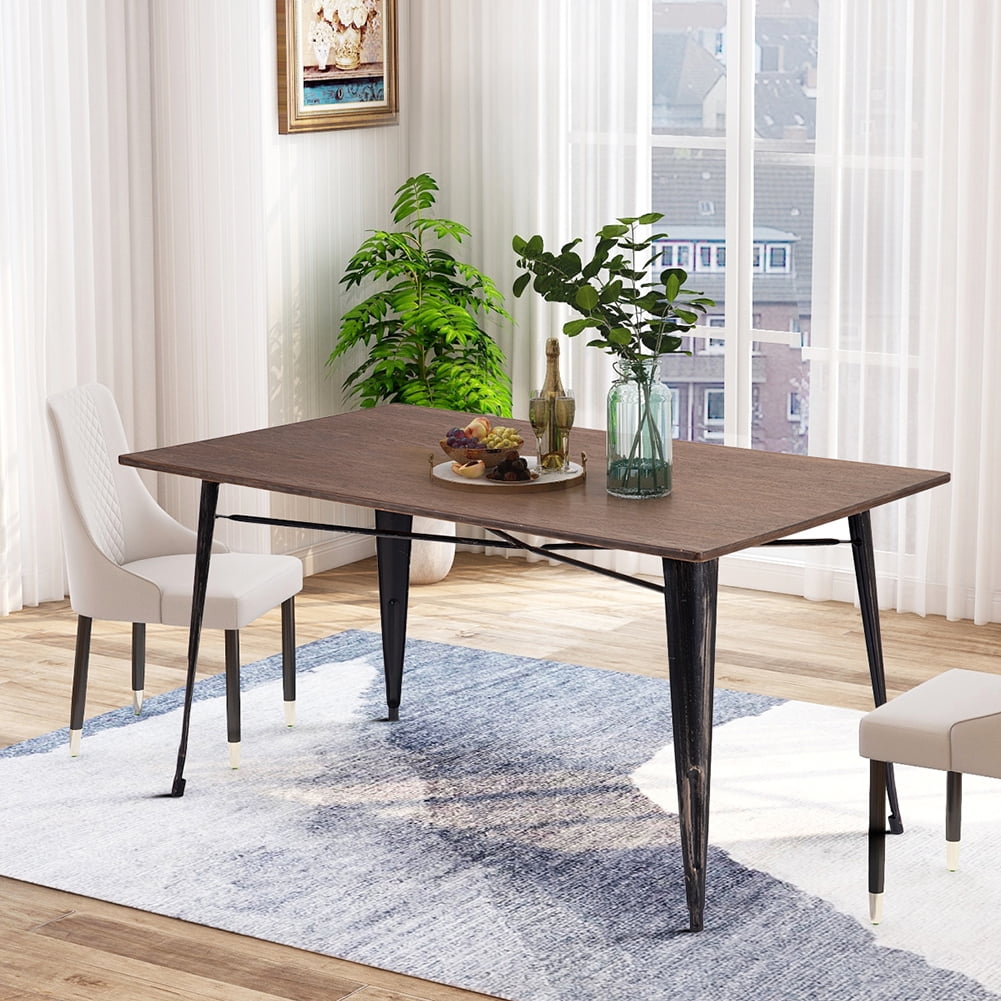 Lowestbest Antique Rectangular Dining Table with Metal Legs, Distressed Black Lowestbest Antique Rectangular Dining Table with Metal Legs, Distressed Black