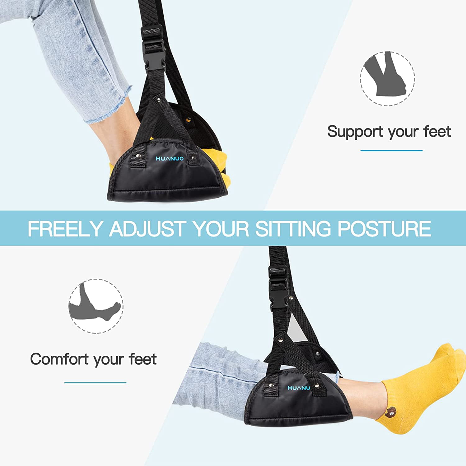 Airplane Travel Accessories Airplane Footrest, Travel Comfort Prevent Lower Back Pain 2-Pack Foot Rest hammock with Premium Memory Foam Stiffness and Swelling Foot Rest Airplane By Rest Well 