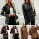 thumbnail image 4 of Chaqueta de cuero sintético para mujer Chaqueta delgada de motocicleta con bolsillos con cremallera Abanopi Café/3X-grande, 4 of 7