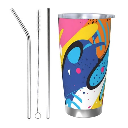 

Tideii Abstract Color Splash for 20OZ Car Cup Stainless Steel Cold and Hot Cup with Lid Suitable for Outdoor and Home Unisex-Straw Three-piece Set