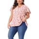 thumbnail image 4 of Blusa de verano de chiffon con cuello en V y cintura fruncida para mujeres de tallas grandes Agnes Orinda, de manga corta, estampado floral pequeño, 4X, color rosa, 4 of 5