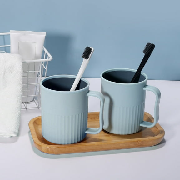 4Pcs Plastic Mouthwash Cup with Handle,Single Layer Mouthwash Cup,Reusable Drinking Cup,Household Plastic Toothbrush Cup,Simple Plastic Vertical Pattern Mouthwash Cup,Bathroom Cup,Light blue