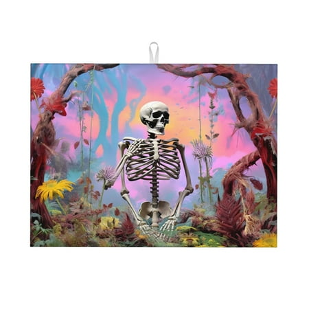 

Cauagu Dish Drying Mat 24*18 inch Absorbent Dish Drainer Kitchen Counter Dish Drying Pad for Countertops Sinks Draining Racks( Sky Sunflower Skull)