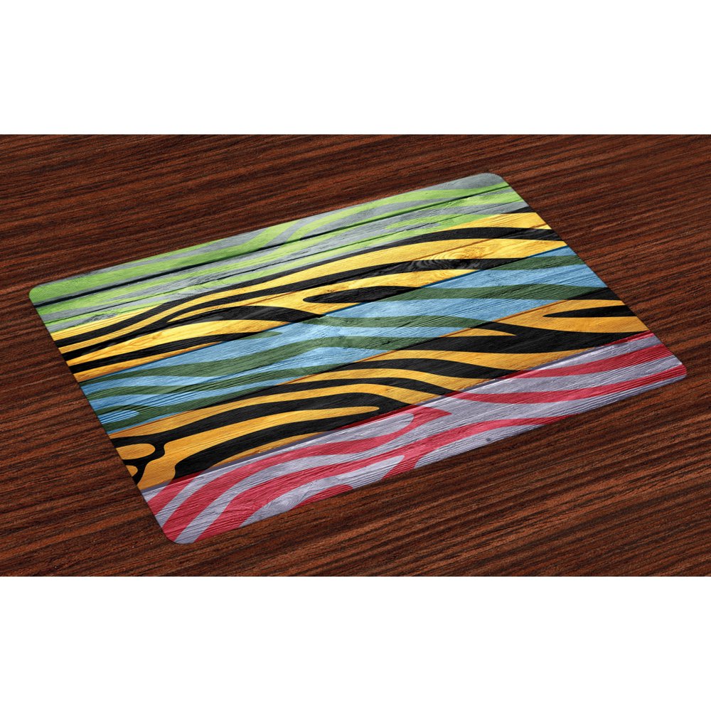 Zebra Print Placemats Set of 4 Colorful Zebra Print on Hardwood Timber