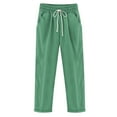 thumbnail image 2 of Women Fashion Solid Color Cotton Flax Elastic Long Pants Beach Leisure Trousers, 2 of 4