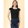 thumbnail image 3 of Unique Bargains Blouse Soyeuse à Manches Courtes pour Femmes Col Rond Plissé Décontracté Élégant, 3 of 6