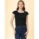 thumbnail image 3 of Blusa sedosa para mujer, cuello redondo, plisado, informal, elegante, superior Negro M, 3 of 6