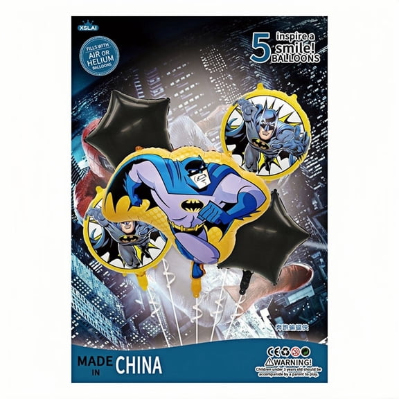 5PCS Superhero The Dark Knight Anime Balloon Set for Birthday Parties - Cartoon Foil Balloons Kit with String, Perfect for Kids Adults Decoration Theme Celebration