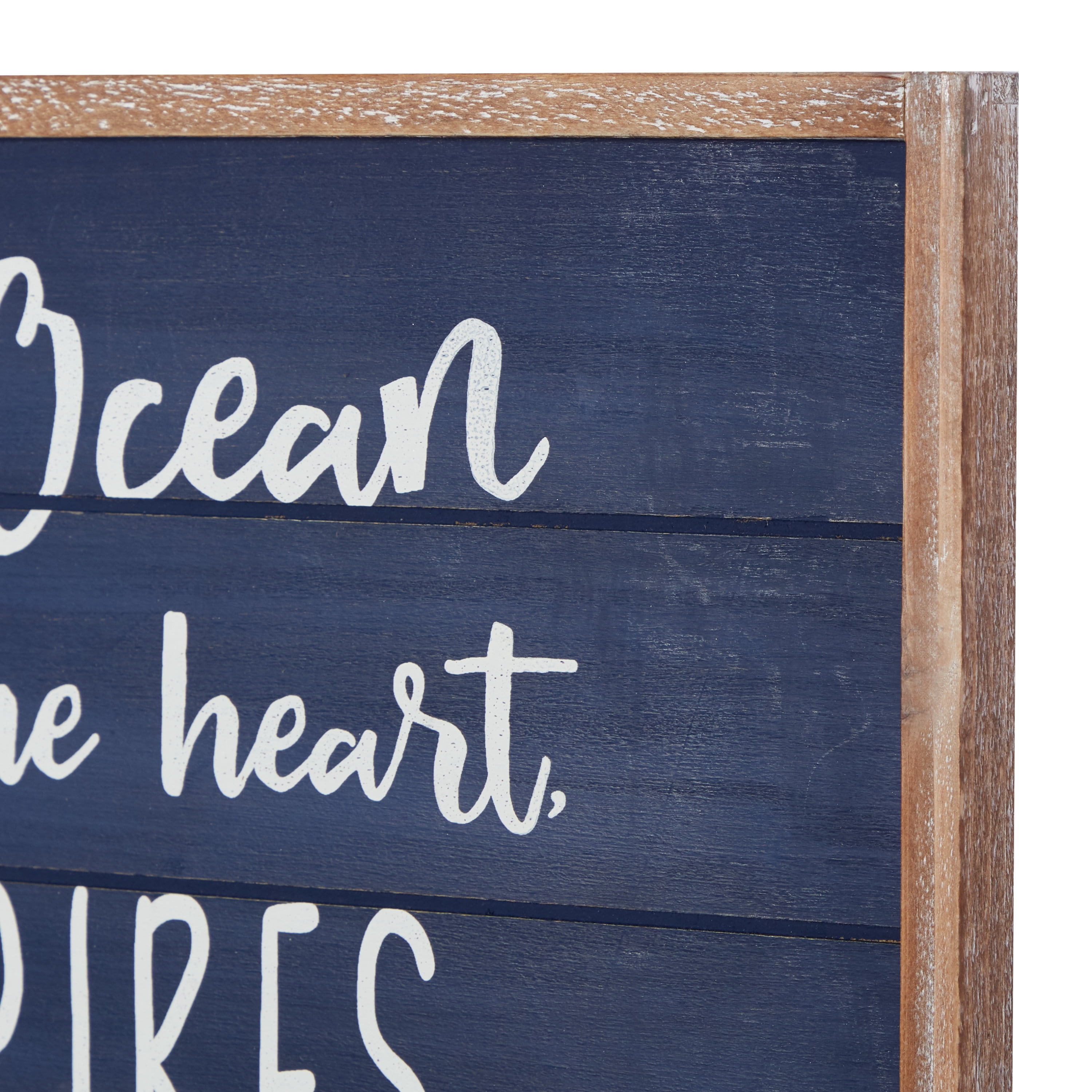 DecMode Blue Wood Ocean Sign Wall Decor with Knotted Ropes