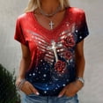 thumbnail image 2 of MEICHEN Women's V Neck Butterfly & Rose Print T Shirt Patriotic Glitter Graphic Casual Top, 2 of 4