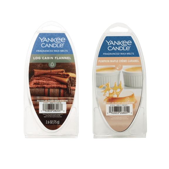 Yankee Candle Wax Melts Bundle – Log Cabin Flannel & Pumpkin Maple Crème Caramel, 6ct Each (2-Pack Total, 2.6 oz)