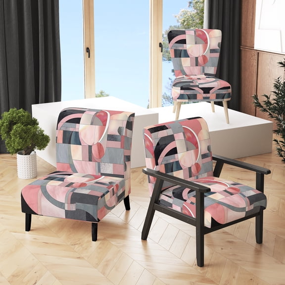 Designart "Transcendent Angles in Pink I" Pink Transcendent Upholstered Accent Chair - Modern Arm Chair For Living Room