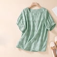 thumbnail image 2 of Dazajoo Women's Summer Blouses Cotton Linen Hollow Out Shirts for Women Casual Loose Fit Round Neck Solid Color Summer T-shirt Tops,Green,L, 2 of 3