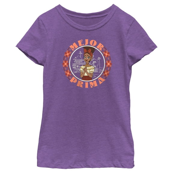 Girl's Encanto Dolores Mejor Prima Circle  Graphic Tee Purple Berry Medium