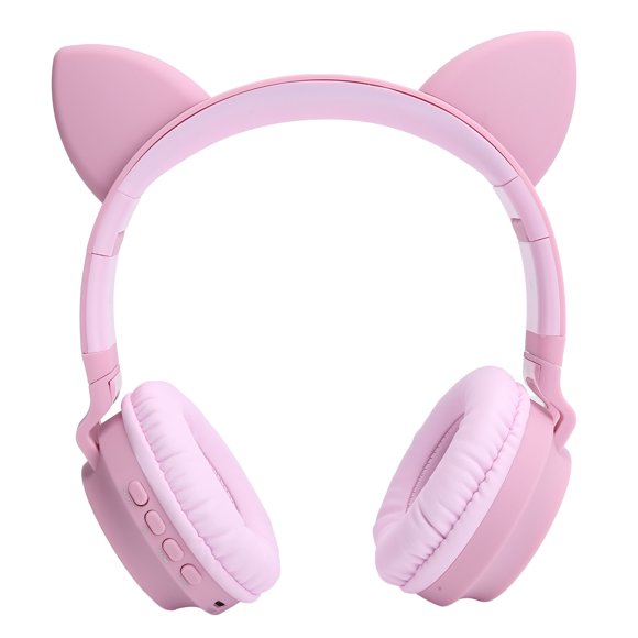 Cat Ear Headphone, On Ear Headphone LED Light Stereo Foldable  for Game for Music Pink