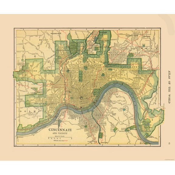 Historic City Map - Cincinnati Ohio - Hammond 1910 - 27.38 x 23 - Vintage Wall Art