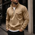 thumbnail image 3 of Mens Quarter Zip Pullover Sweatshirt Fall Winter Long Sleeve Casual Plain Stand Collared Sweatshirts with Pockets, 3 of 6