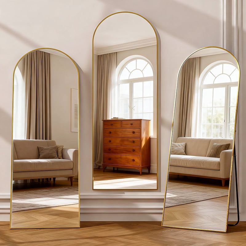 Arched Full Length Mirror, 59"x16" Large Floor Mirrors, For Wall Door Bedroom Bathroom Living Room (Gold)