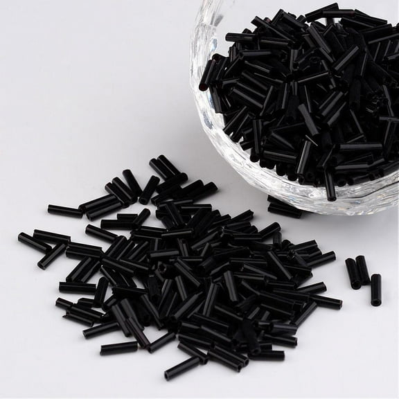 Glass Bugle Beads Black 1.8mm in diameter 6~8mm long hole: 0.6mm 1250pcs/50g