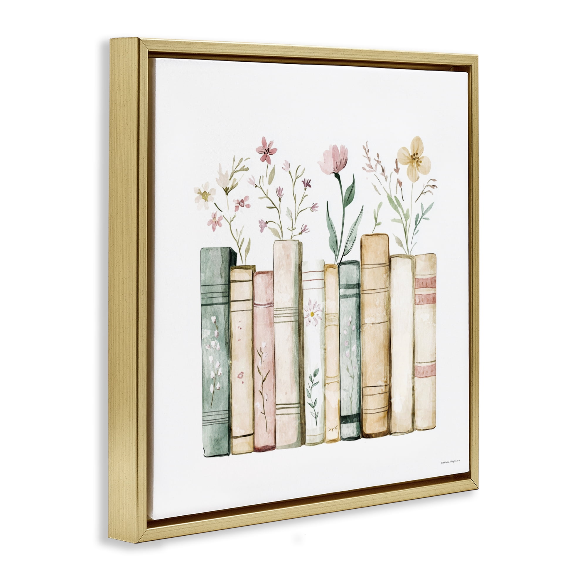 Stupell Industries Floral Stories Library Gold Framed Floater Canvas Wall Art, design by Svetlana Aleynikova