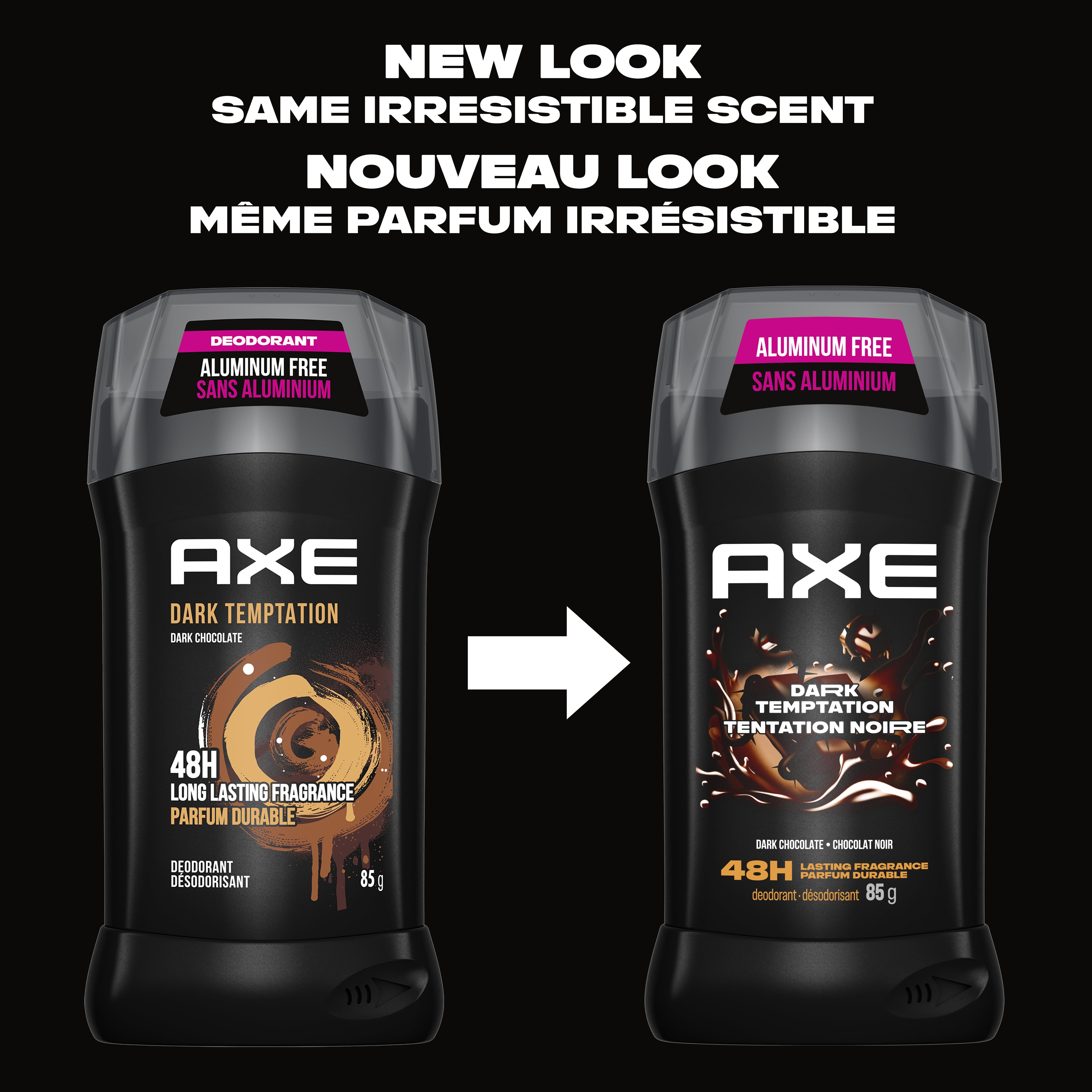 AXE Tentation Noire Désodorisant en bâton parfum longue durée 48 h, Chocolat Noir, désodorisant sans aluminium, 85g 85 g