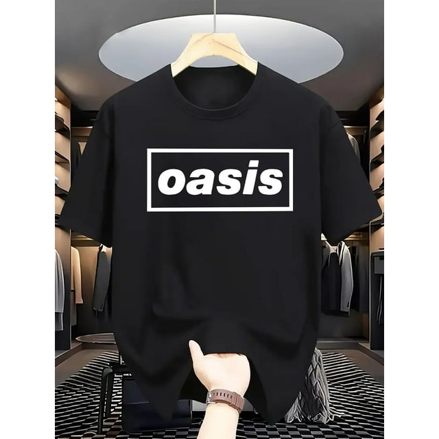 T-Shirt à Imprimé Lettre Oasis - Fibre de Polyester Douce, Col Rond Décontracté pour Hommes, Manches Courtes, Lavable en Machine - Choix Parfait pour l'Été