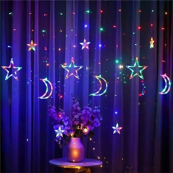 Solar Moon Star Curtain Lights 11.5 FT LED String Fairy Lights for Holiday Decor