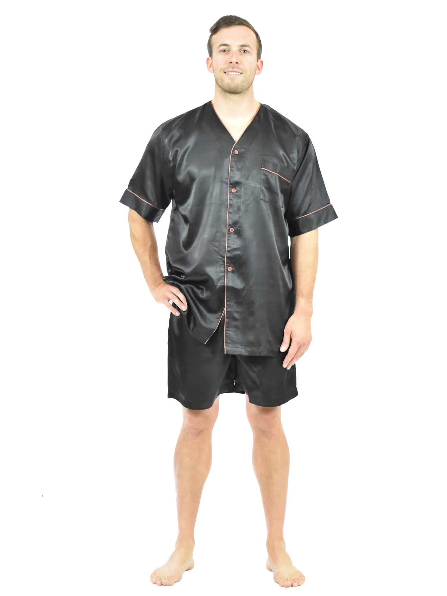 Up2date Fashion's Men's Satin ShortSleeve VNeck Pajama Set with