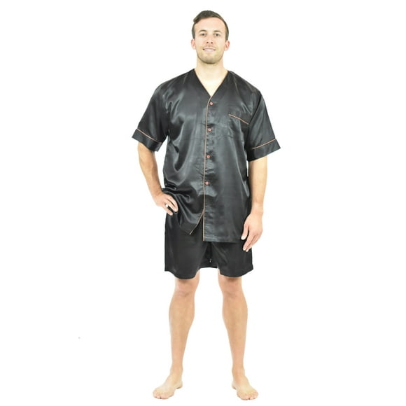 Up2date Fashion's Men's Satin Short-Sleeve V-Neck Pajama Set with Shorts
