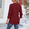 thumbnail image 7 of Women's Summer Tops Women's Fashion Casual V-neck Solid Color Lace 3/4 Sleeve Loose Top T-shirt, 7 of 7