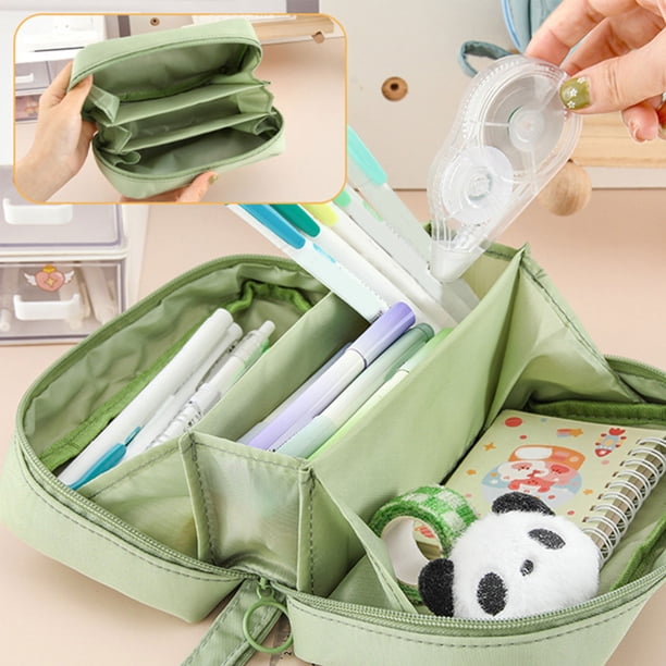 Estuche grande de tela Oxford, espacioso portalápices y maquillaje con cremallera, organizador de almacenamiento resistente para material escolar y de oficina, verde, 22x12x6 cm