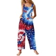 thumbnail image 2 of Iaqnaocc 4th of July Jumpsuits for Women Patriotic American Flag Stars Sleeveless Jumpers Freedom Adjustable Strap Overalls Jumpsuits Trendy Cotton Linen Festival Overalls Deep Red M, 2 of 5