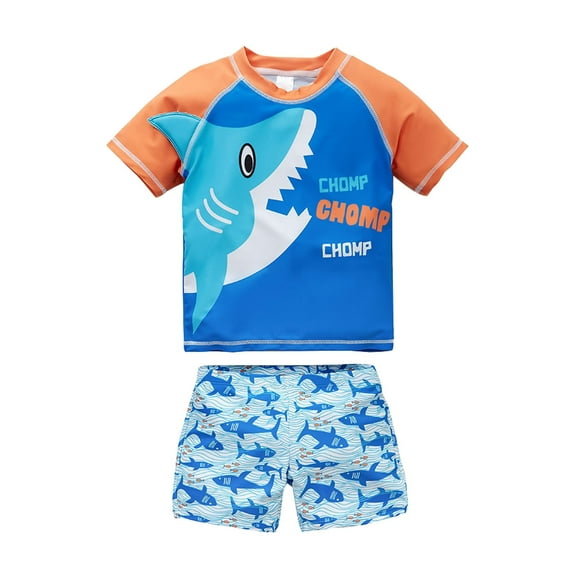 Toimothcn Boys Swimsuits Short Sleeve Cute Cartoon Shark Printed 2 Peice Bathing Suit Quickly Dry Soft Swimwear 5-6 Years