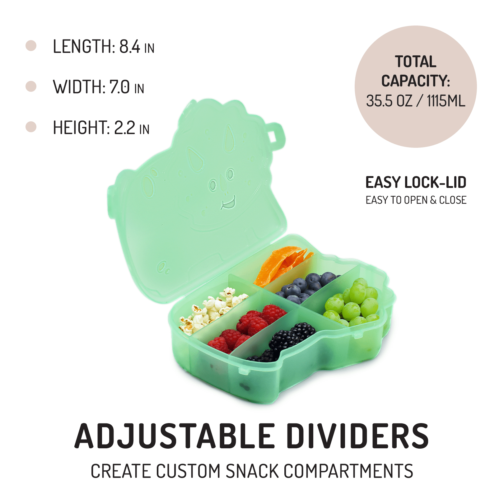 Melii Dinosaur Snackle Snack Container, Spill-proof, BPA Free, Easy Grip, Toddler Snack Cup – Green
