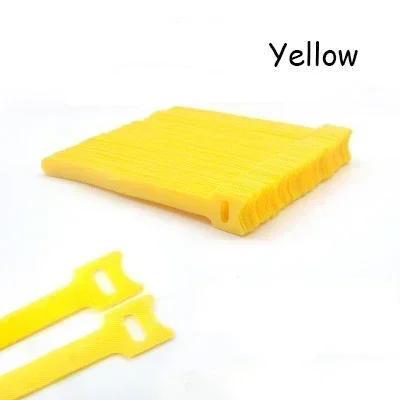 Ruban Adhésif Autocollant 15cm Réutilisable en Nylon pour Gestion de Câble DIY Jaune 10 Pcs