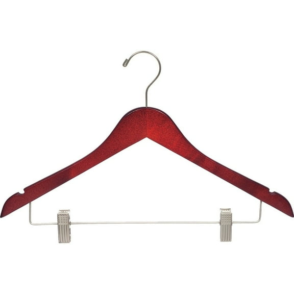 The Great American Hanger Company Cherry Finish Wooden Combo Hanger with Brushed Chrome Clips (Pack of 25)