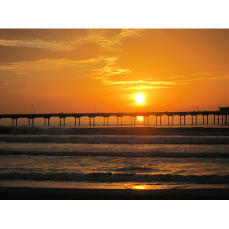 LAMINATED POSTER Pier San Diego Red Waves Ocean Beach Sunset Poster Print 24 x
