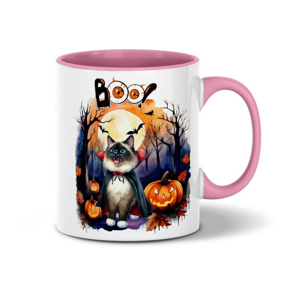 Happy Halloween Vampire Ragdoll BOO with Pumpkins Fun and Spooky 11oz Accent Two-tone Mug Cat Lover Kitten Owner Gifts Idea Coffee Tea Cup - 00018