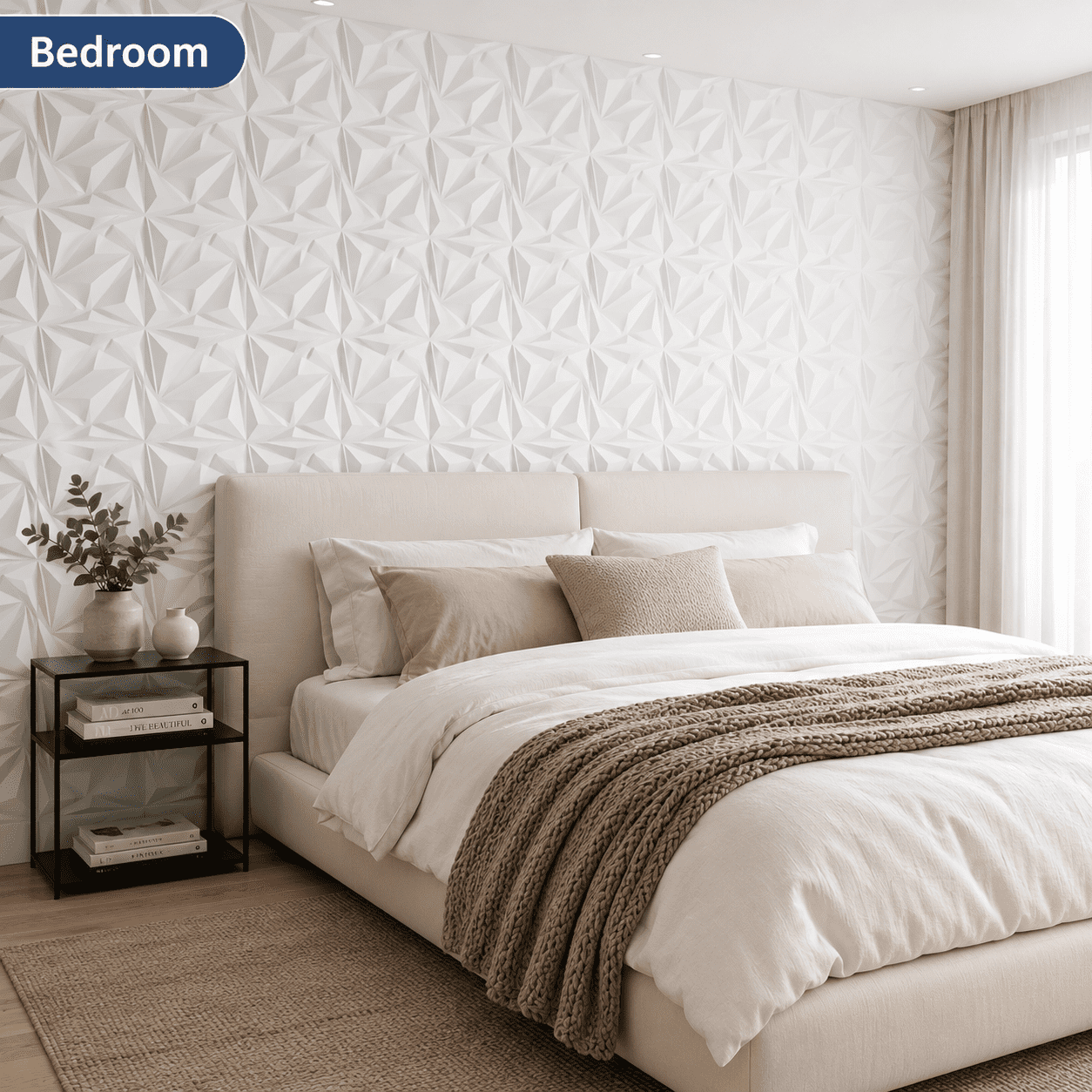 Yeslife 33-Pack White PVC 3D Wall Panel Set, 11.8"x11.8" Diamond Pattern Accent Wall Covering for Interior Home Décor - Living Room, Bedroom, Office, TV Background