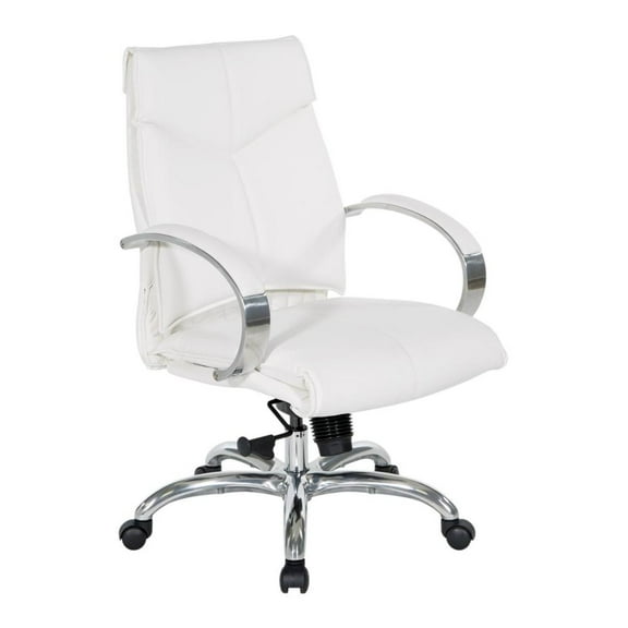 Deluxe Mid Back Executive Chair in White Dillon Snow Faux Leather