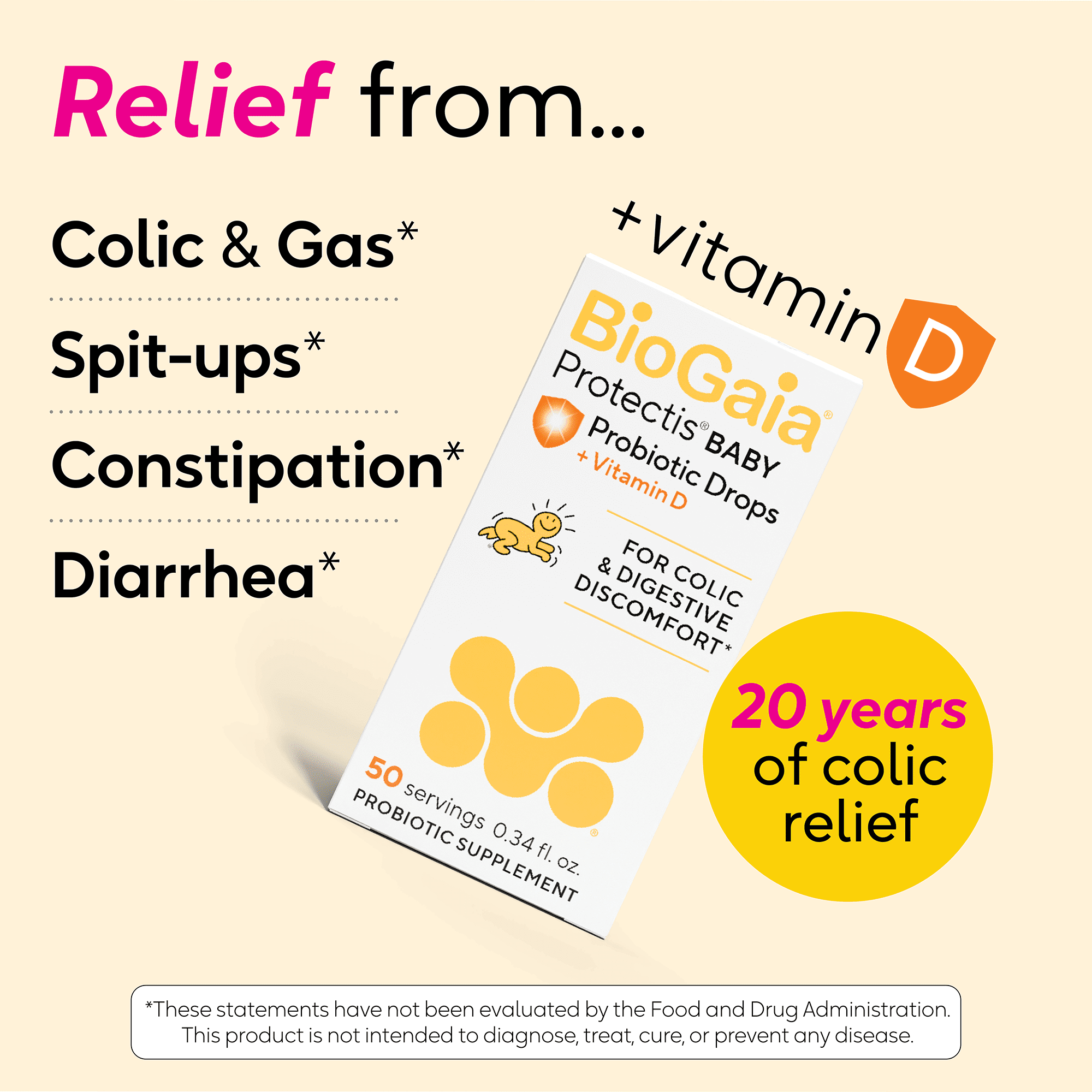 BioGaia Baby Probiotic Drops + Vit D | Ease Crying, Colic & Support Immune Health | 50-Day Supply