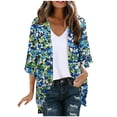 thumbnail image 2 of UPPADA Womens 3/4 Sleeve Kimono Beach Cover up Floral Print Chiffon Cardigan Casual Flowy Lightweight Open Front Tees Blue,S, 2 of 5