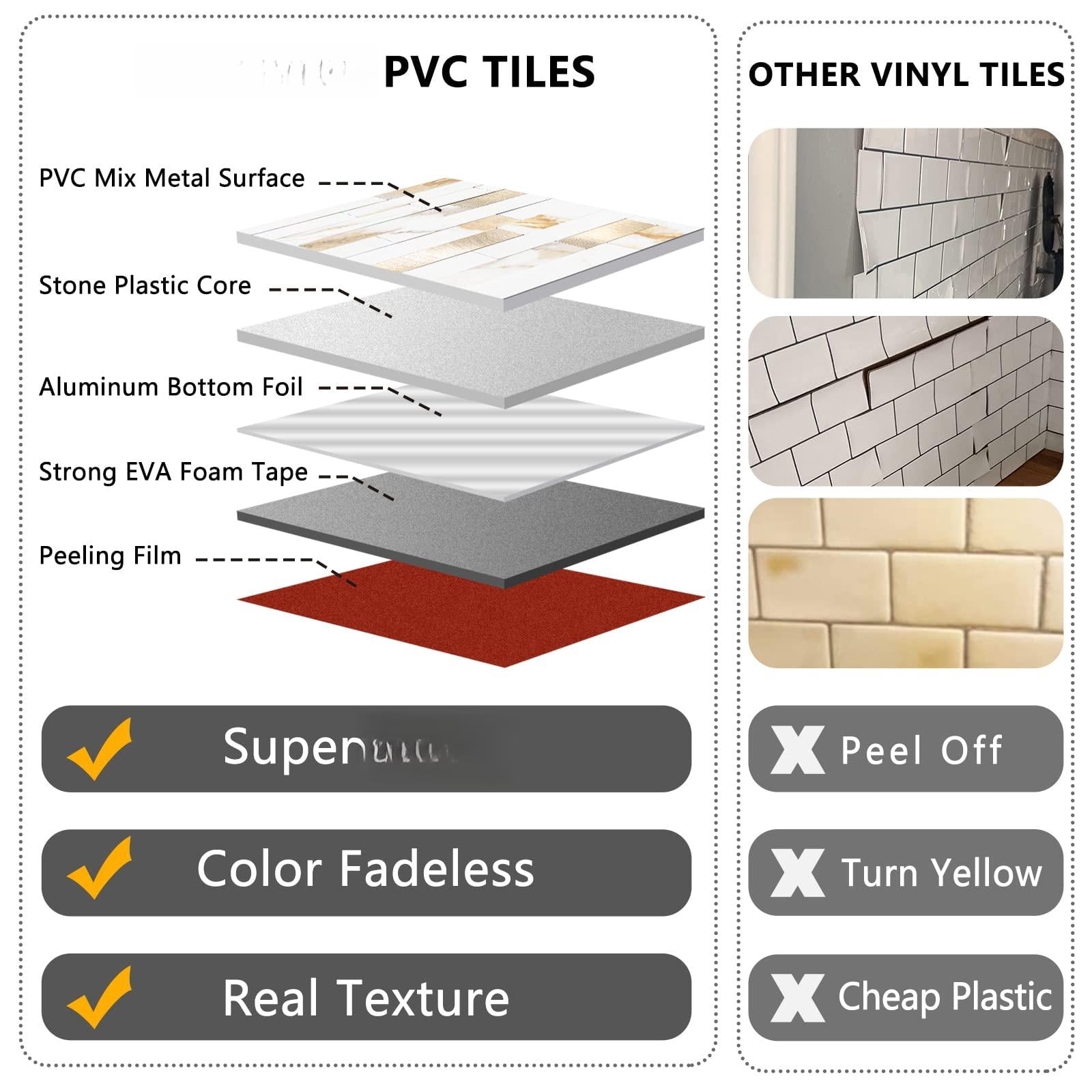 20 Sheets Peel And Stick Backsplash Tile  On For Kitchen Bathroom Calacatta Marble Look Pvc Mixed Self Adhesive Wall Tiles