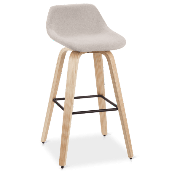 Bouclair Beige Fabric and Natural Wood Stool