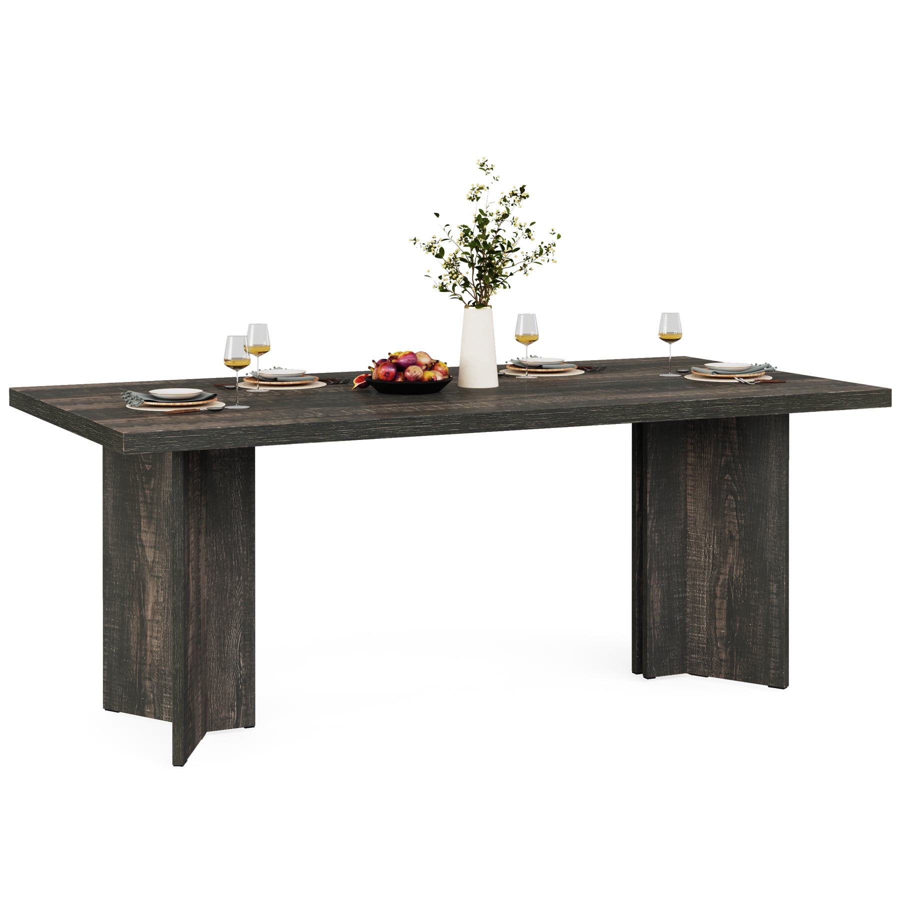 Tribesigns 63" Dining Room Table for 4-6, Woood Rustic Dinner Table for Kitchen, Gray